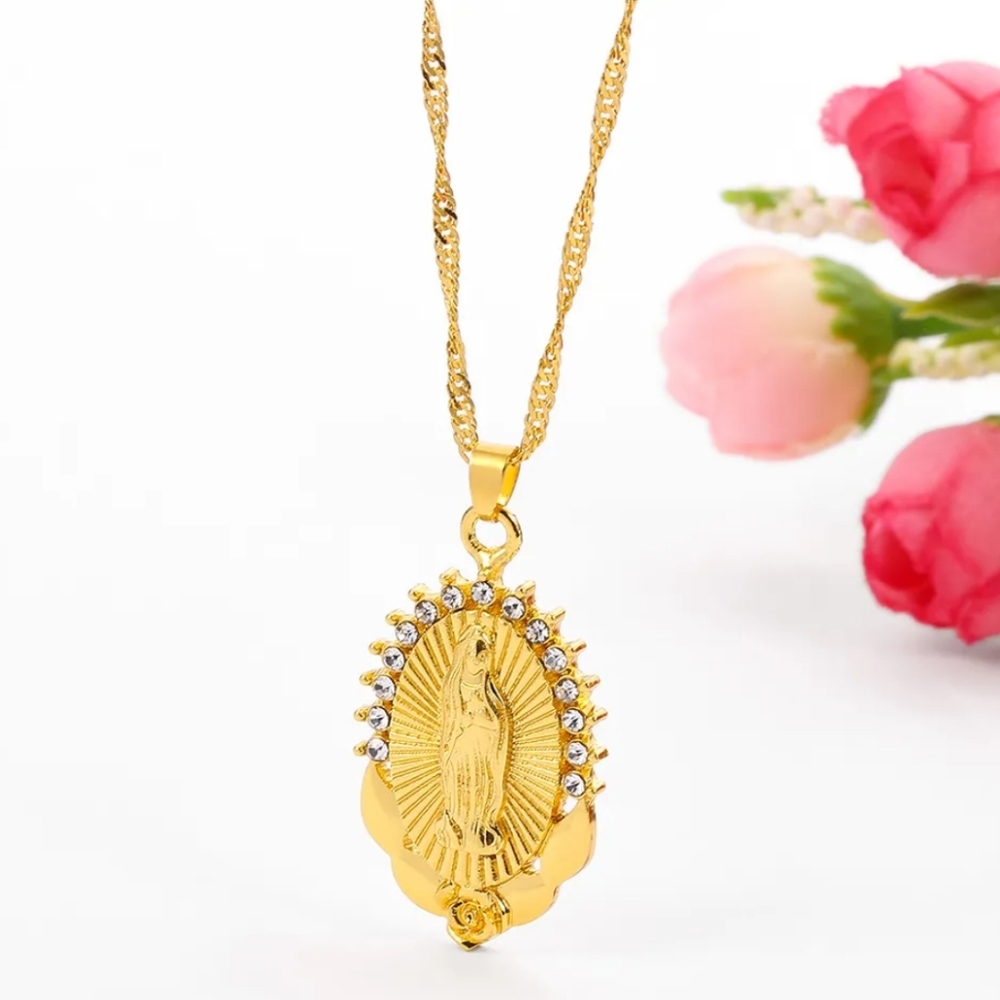 Gold Tone Virgin Mary Necklace - Picture 2 of 6